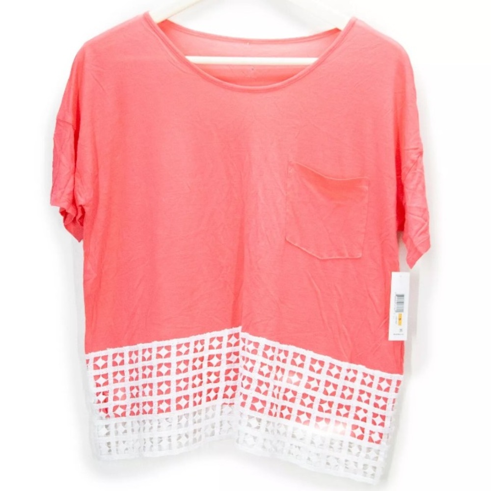 Kensie Salmon Crop Top with Lace | Scoop Neck | Woman’s Size Small